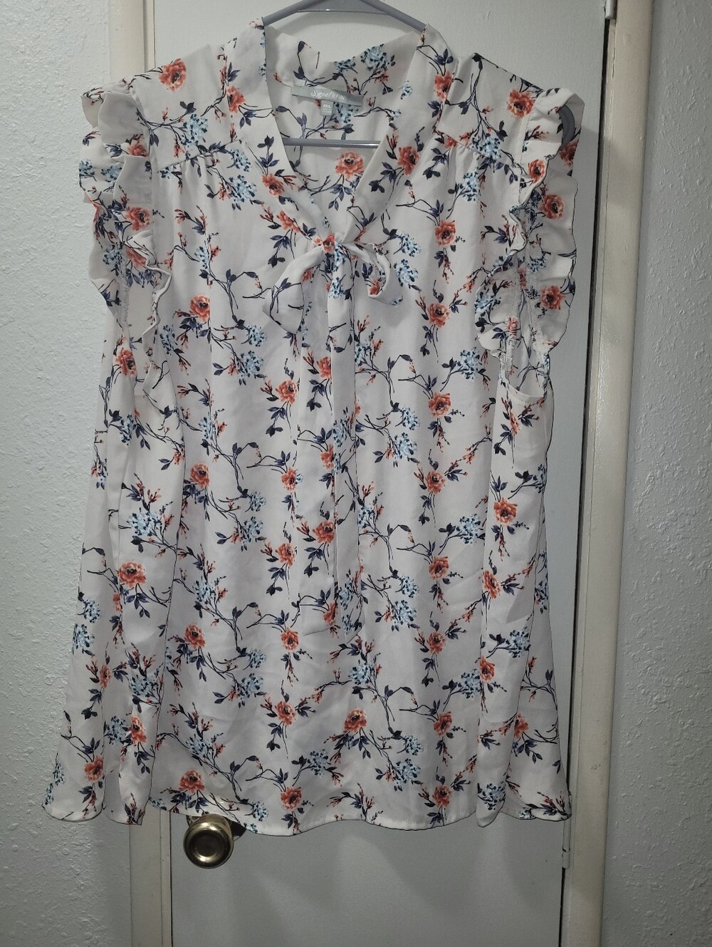 Sweet Rain 3x Women's White Floral Bow-Neck Sleeveless Top